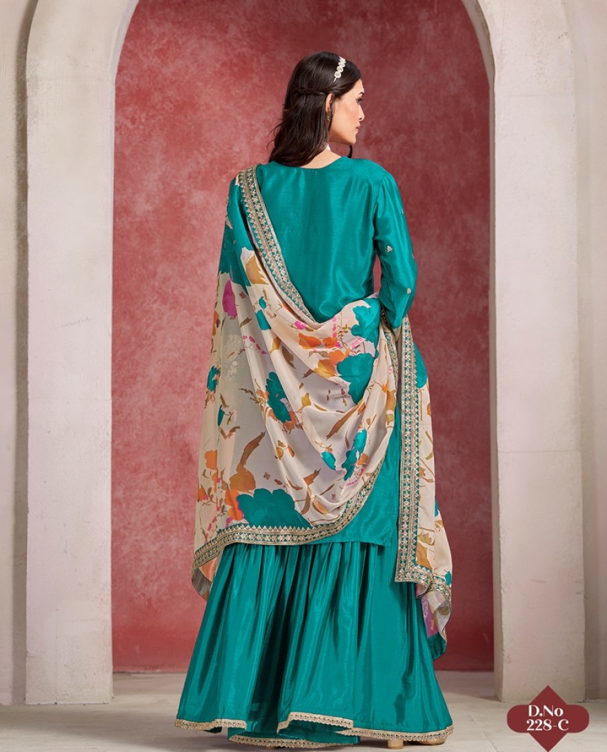 228-blue - Emerald Elegance suit with a Touch of Tradition”